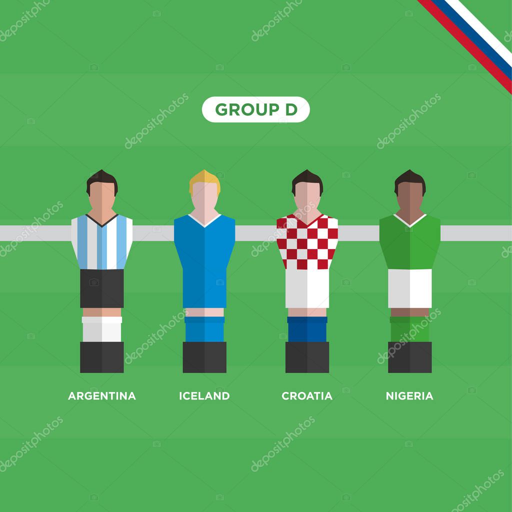 Table Football (Soccer) players, World Cup Russia 2018, group D. Editable vector design.