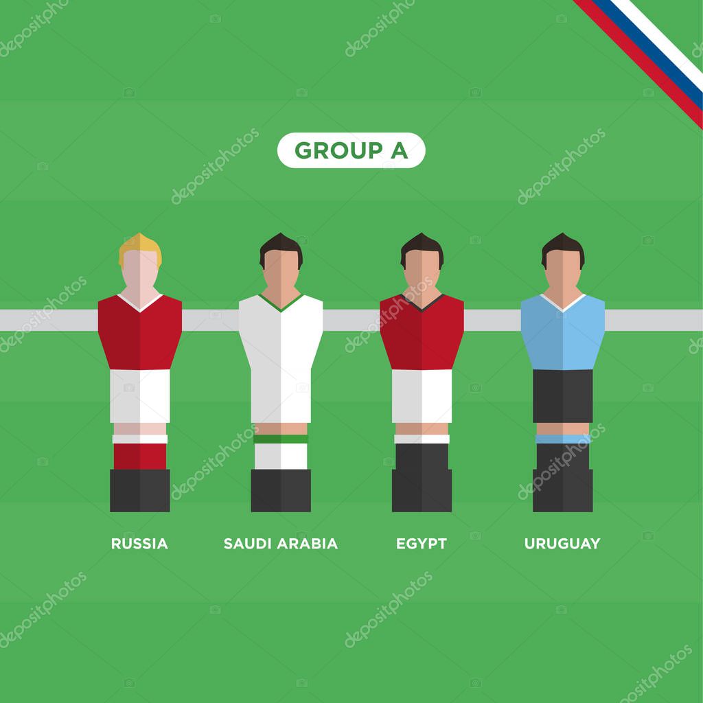 Table Football (Soccer) players, World Cup Russia 2018, group A. Editable vector design.