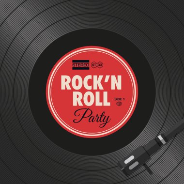 Afiş, el ilanı rock'n roll parti, vinil tarzı. Düzenlenebilir vektör tasarımı.