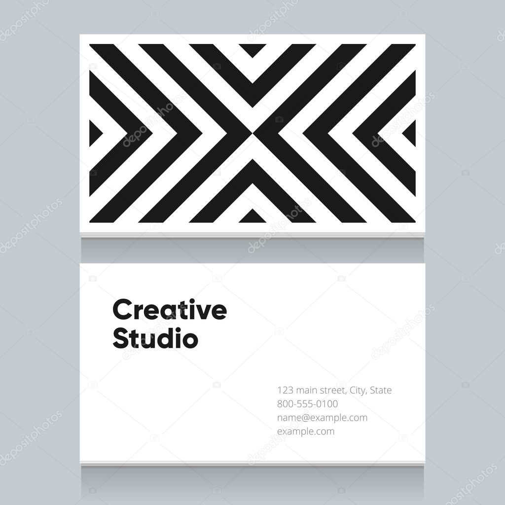 Business card template with black and white pattern background, version 4. Vector graphic design elements editable for company and entrepreneur.