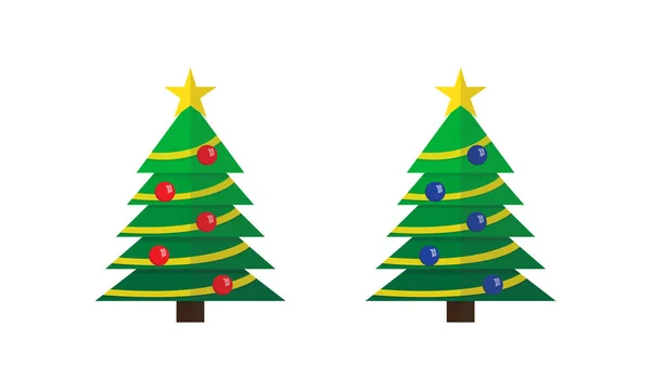 Yıldız ve topları seti ile dekore edilmiş Noel ağaçları — Stok Vektör