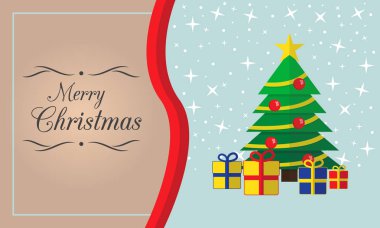 Ağaç ve hediyeler ile neşeli Noel kartı