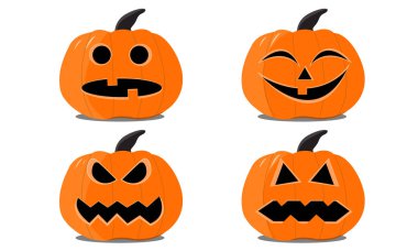 Beyaz arka plan üzerinde Halloween pumpkins kümesi.