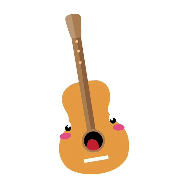 Guitarra Acústica Clásica Estilo Personaje Dibujos Animados Plana Con Cara — Vector de stock