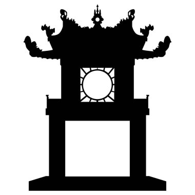 Vietnam'daki eski Budist Tapınağı. Vektör siluet.