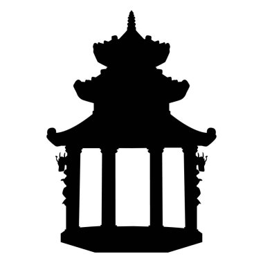 Vietnam'daki eski Budist Tapınağı. Vektör siluet.