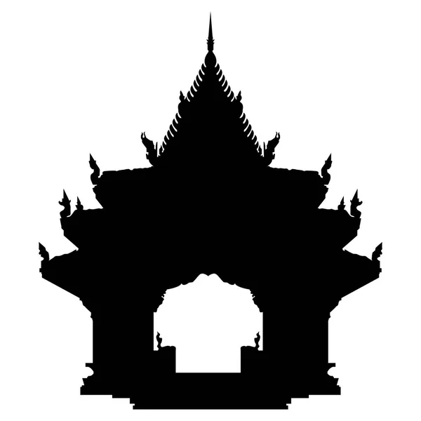Antiguo Templo Budista Tailandia Koh Samui Ilustración Silueta Vector Negro — Vector de stock