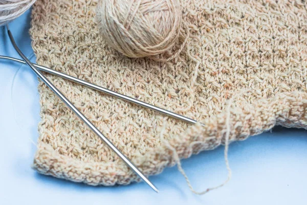 Knitting Project Progress Piece Knitting Ball Yarn Knitting Products Needlework — Stock Photo, Image