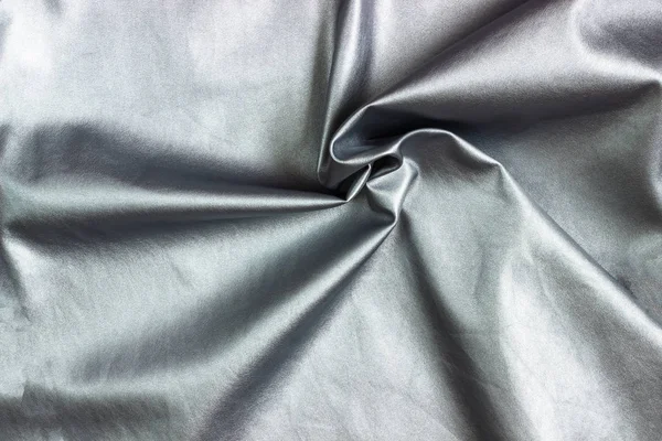 纺织品和纹理的概念 皱巴巴的灰色银色金属皮革特写镜头 织物背景 — 图库照片