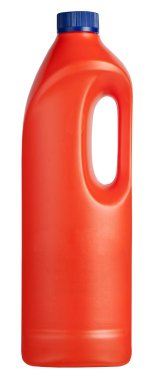 Mavi sonla beyaz arka plan üzerinde izole kırmızı plastik konteyner