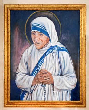 Portre Madre Teresa di Calcutta, Rahibe Teresa ya da Azize Teresa Kalküta iffet, itaat ve yoksulluk dayalı yardım kuruluşları Roma Katolik kurucusu