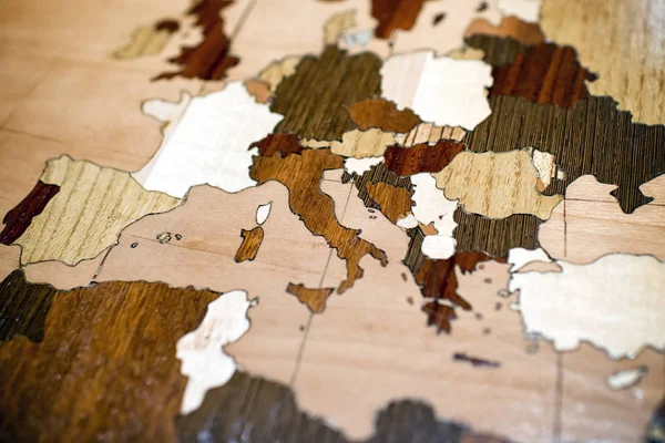 Mapa Madera Con Incrustaciones Que Muestra Los Países Europeos Una — Foto de Stock