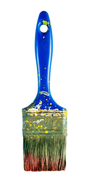 Χρωματίστε Splattered Παλιά Γουρουνότριχα Πινέλο Απομεινάρια Από Κίτρινο Και Καφέ — Φωτογραφία Αρχείου
