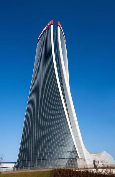 Vista Completa Torre Generali Milán Por Arquitecta Zaha Hadid Con — Foto de Stock