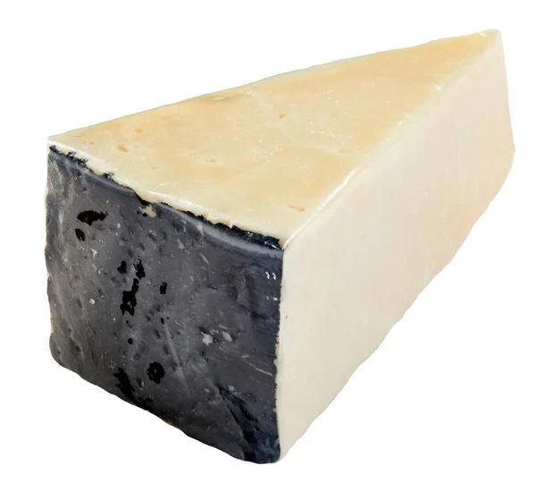 Slice Pecorino Romano Cheese Black Wax Viewed Close Isolated White — Stock Photo, Image