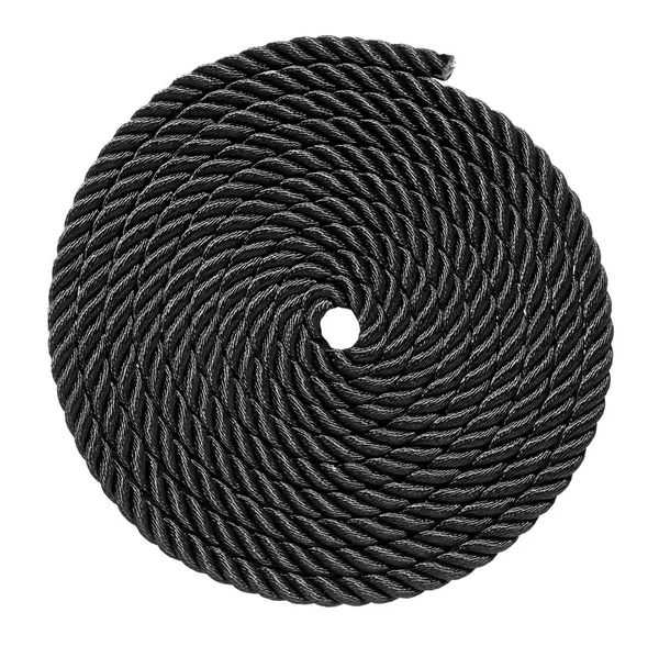 Neatly Coiled Nautical Black Line Rope White Viewed Showing Detail — Stock Photo, Image