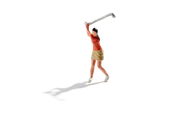 Miniaturní mladá dívka hrát golf — Stock fotografie
