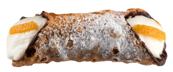 An isolated Sicilian cannolo with creamy filling — Stock Photo, Image