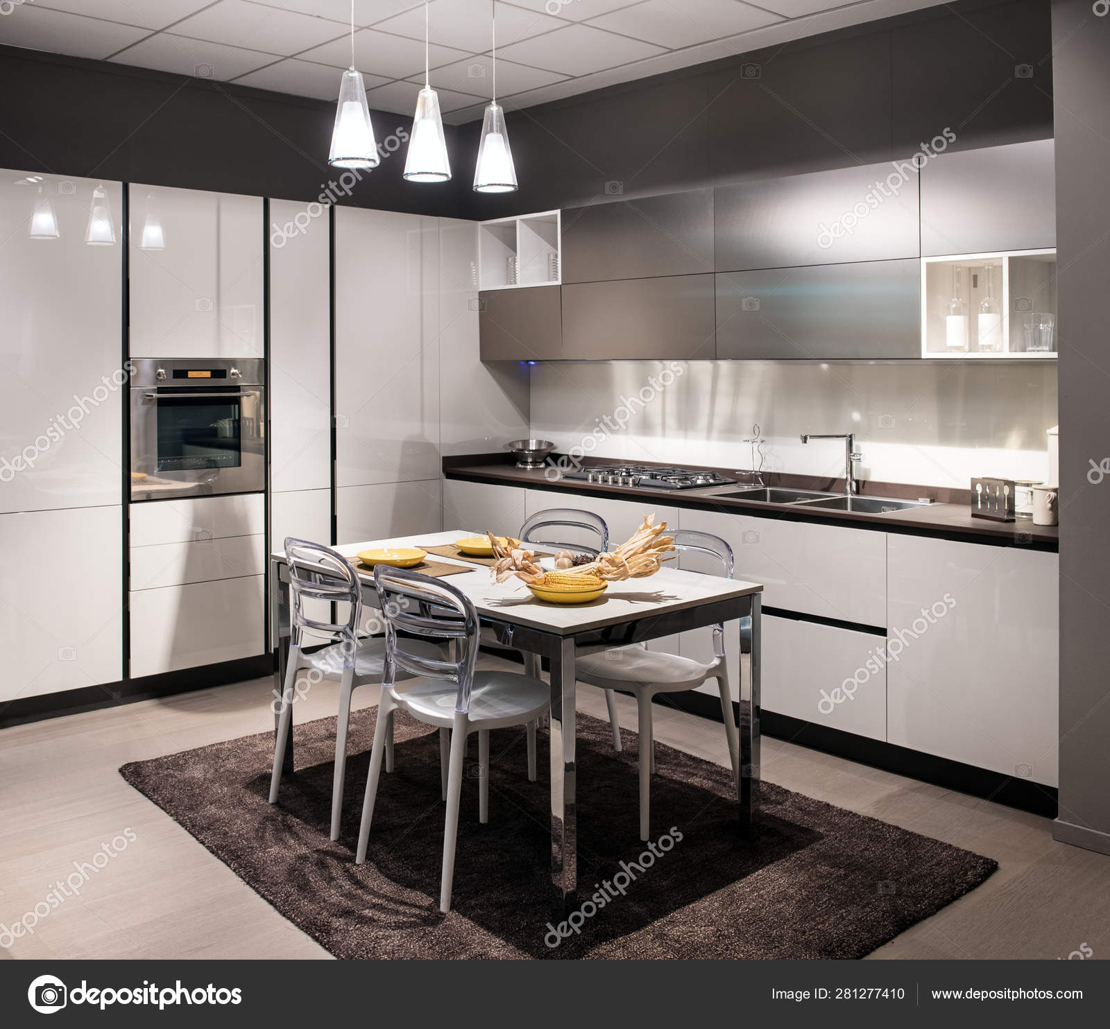 Modern Luxury Fitted Kitchen With Center Table Stock Photo Image By C Photology1971 281277410