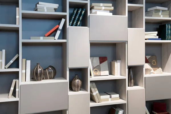 Modern library cabinet with open shelves — Stock Photo, Image