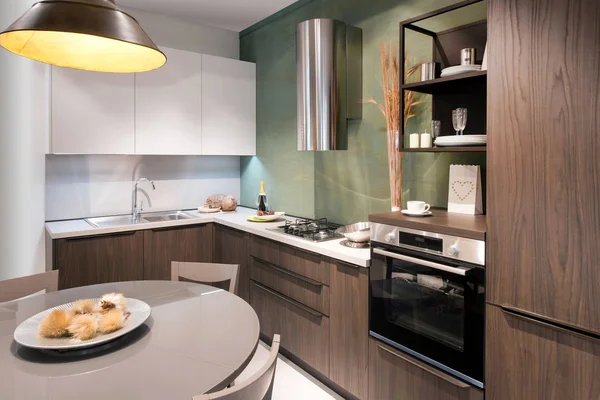 Interieur van moderne ingerichte keuken met inbouwapparatuur — Stockfoto
