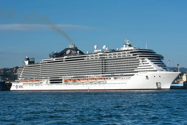 An MSC passenger cruise ship passing offshore