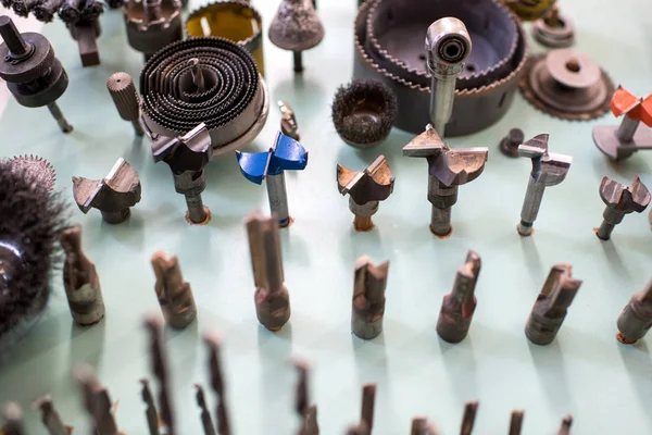 Assorted shapes of drill bits for woodworking — Stock Photo, Image