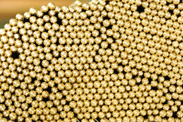 Background Texture Machined Ends Brass Rods Packed Tightly Together Warehouse — Stock Photo, Image