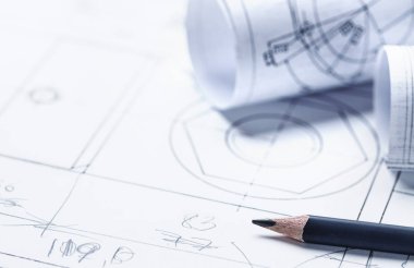 Kalem ve rulo çizim detayları çizim arka planı ile
