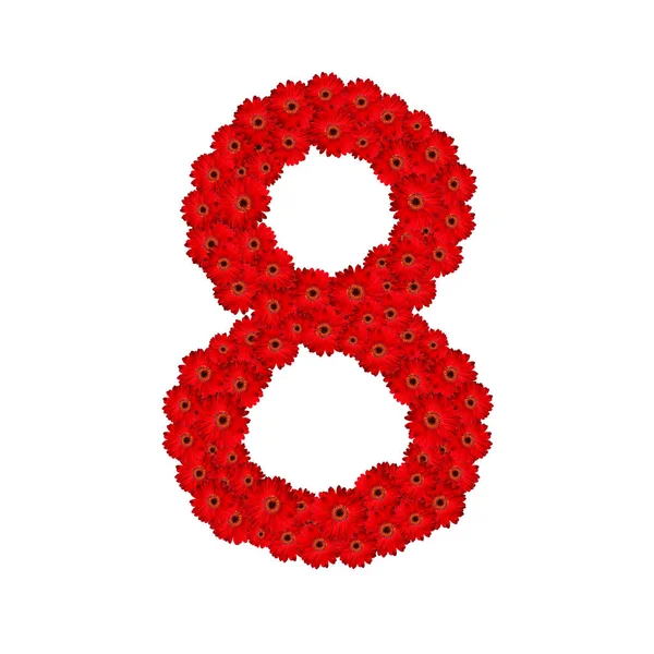 A 8-as szám az Aster virágokból készül. izolált fehér. — Stock Fotó