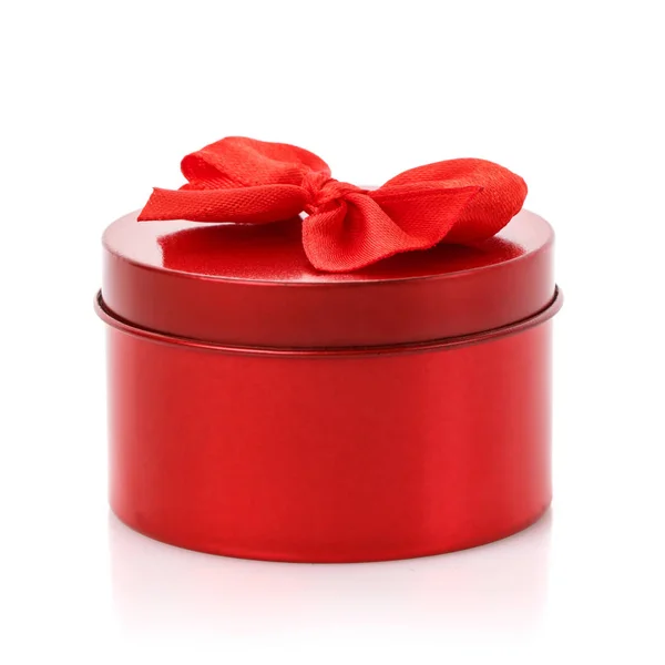 Single round red gift box with red bow — Stock Photo, Image