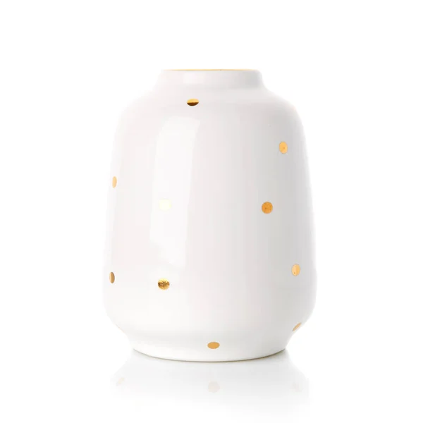 Beautiful Vase Style Provence White Ceramic Vase Golden Dots White — Stock Photo, Image