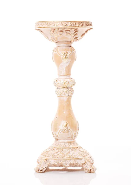Antique High Beige Candlestick White Background — Stock Photo, Image