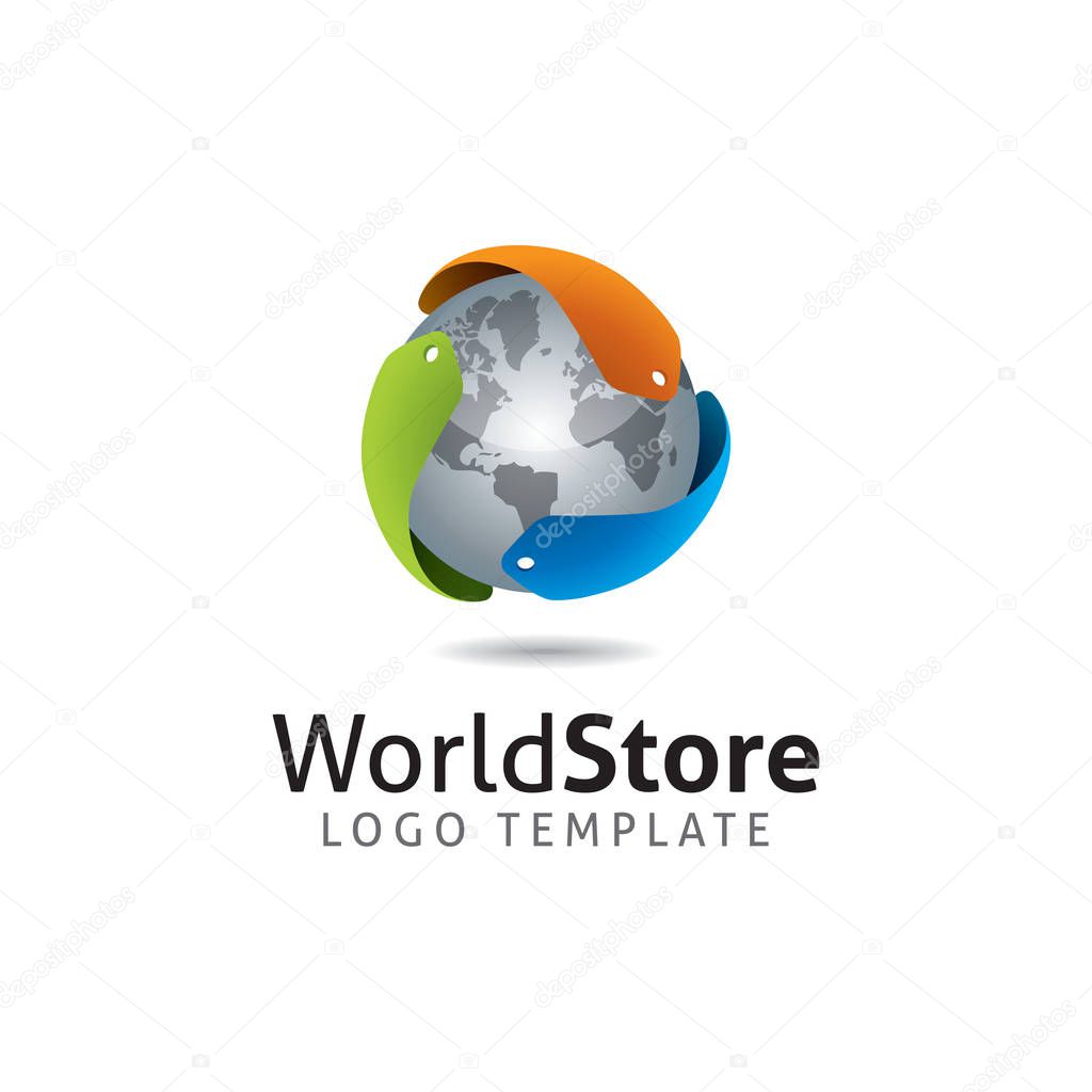 Worldwide Online Store and Delivery Vector Logo Template