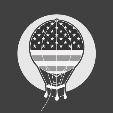 Koyu arka plan üzerinde siyah ve beyaz sıcak hava balonu ile ABD bayrağı