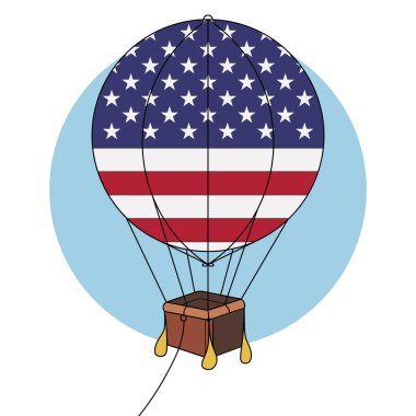 Mavi daire arka plan üzerinde ABD bayrağı ile sıcak hava balonu