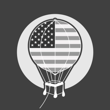 Koyu arka plan üzerinde siyah ve beyaz sıcak hava balonu ile Amerika bayrağı