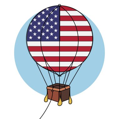 Mavi daire arka plan üzerinde Amerika bayrağı ile sıcak hava balonu