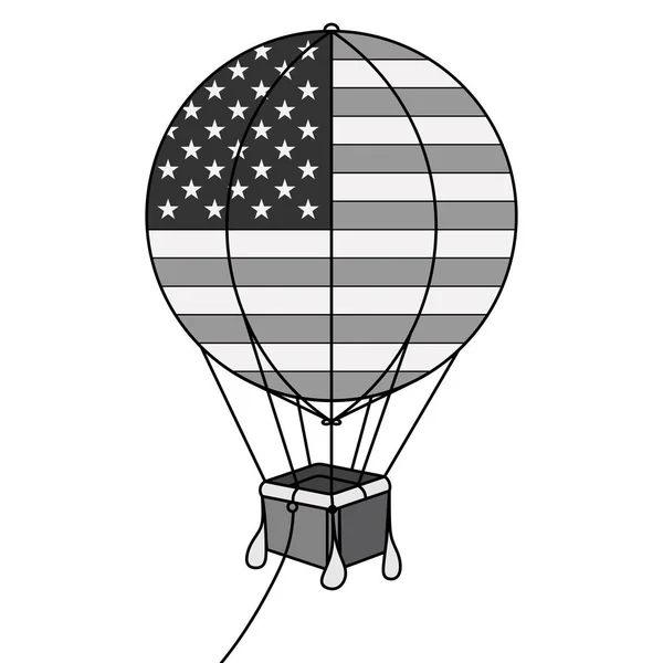 Black and white hot air balloon with America flag on white background — Stock Vector