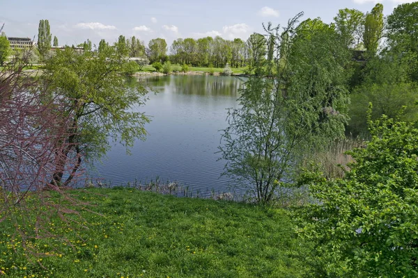 Principios Primavera Verde Lago Belleza Distrito Drujba Sofía Bulgaria — Foto de Stock