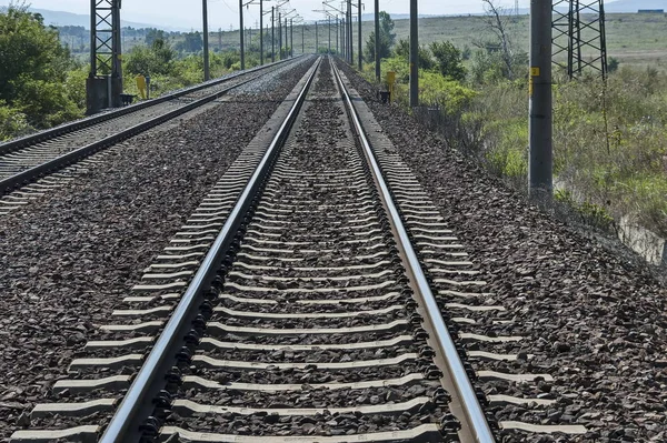 Pociąg Kolei Infrastruktura Pobliżu Miejscowości Vakarel Położonej Górach Sredna Gora — Zdjęcie stockowe