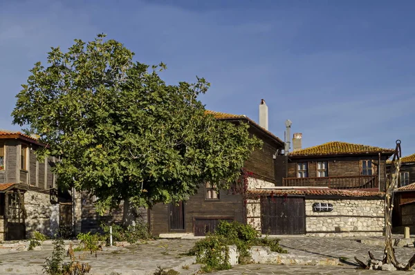 Zobacz Dzielnicy Mieszkalnej Zabytkowych Domów Starego Zakotwiczenia Starożytne Miasto Nessebar — Zdjęcie stockowe