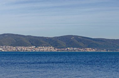 Deniz Sahil Resort kasaba Nessebar Karadeniz yakınındaki, Sveti Vlas, Elenite ve dağ manzarası Balkan, Bulgaristan, Avrupa 