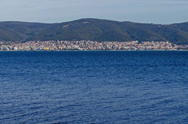 Deniz Sahil Resort kasaba Nessebar Karadeniz yakınındaki, Sveti Vlas, Elenite ve dağ manzarası Balkan, Bulgaristan, Avrupa 