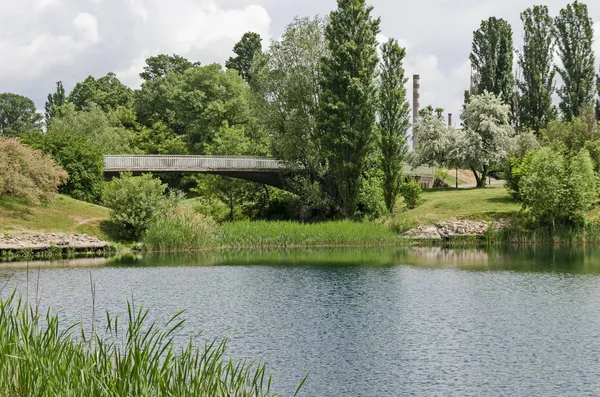 Spring Panorama Part Residential District Bridge Thermoelectric Power Plant Neighborhood — Stock Photo, Image