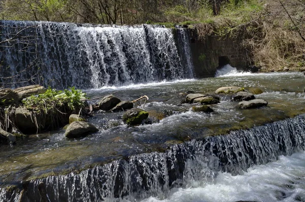 Köy Bistritsa ve köy Pancharevo, Vitosha dağ, Bulgaristan seyahat için yer arasında nehir Bistritsa şelale çağlayan parçası yakından bakın