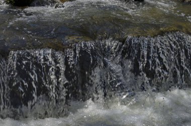 Köy Bistritsa ve köy Pancharevo, Vitosha dağ, Bulgaristan seyahat için yer arasında nehir Bistritsa çağlayan şelale parçası yakın çekim görüntüleyin  
