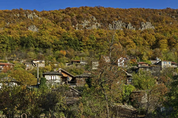 グレード 落葉樹と美しい村ズレビチコの住宅街 ブラシゴヴォ自治体 ロドペ山脈 ブルガリアの素晴らしい秋の景色 — ストック写真