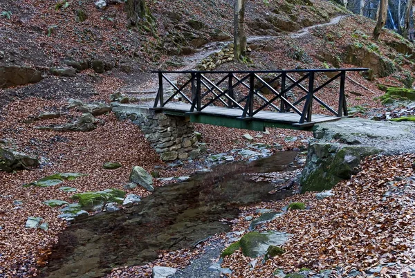 Őszi Séta Labirintusban Teteven Balkán Magas Csúcsok Folyó Híd Vízesés — Stock Fotó