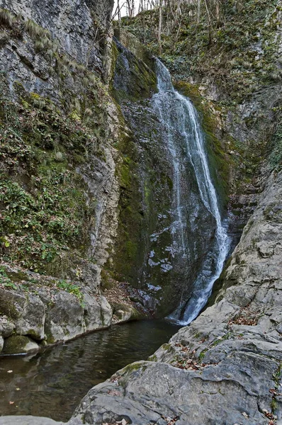 Otoño Vista General Cascada Skoka Salto Del Río Kozniza Los — Foto de Stock